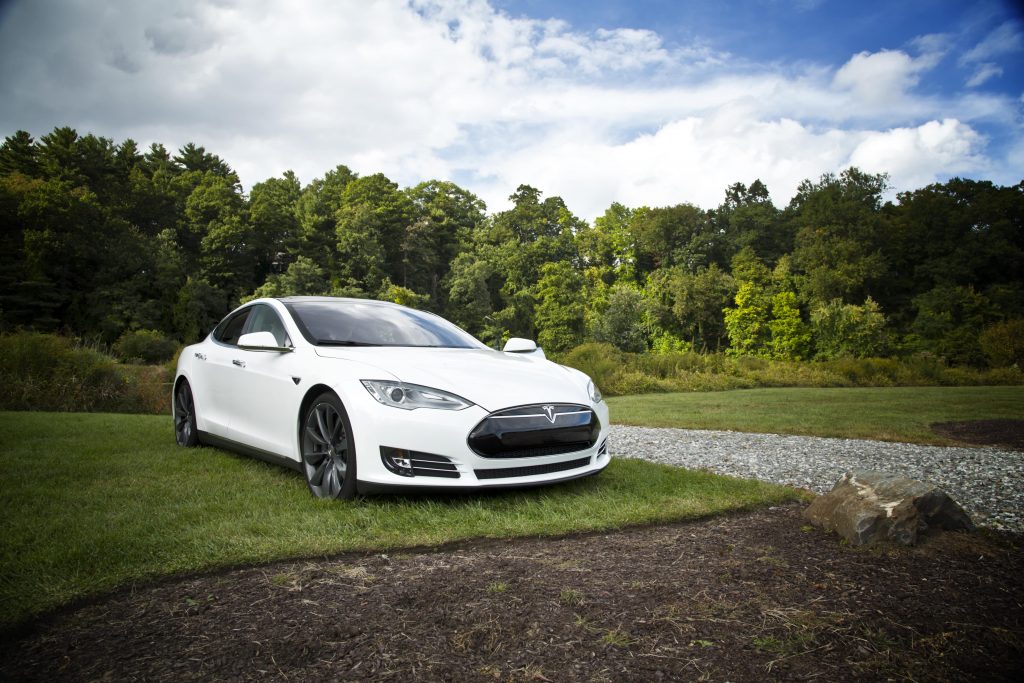 white Tesla car