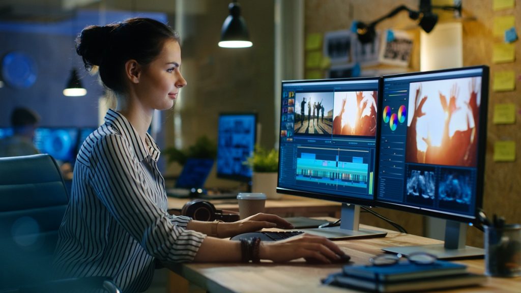 Woman editing video