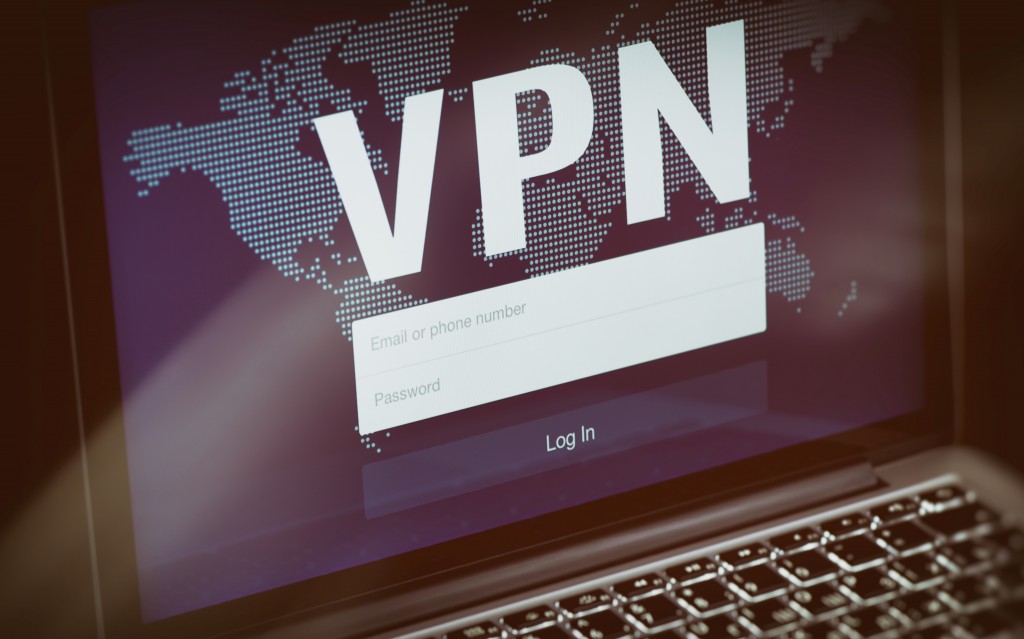 Cybersecurity concept. VPN technology. Network security on laptop
